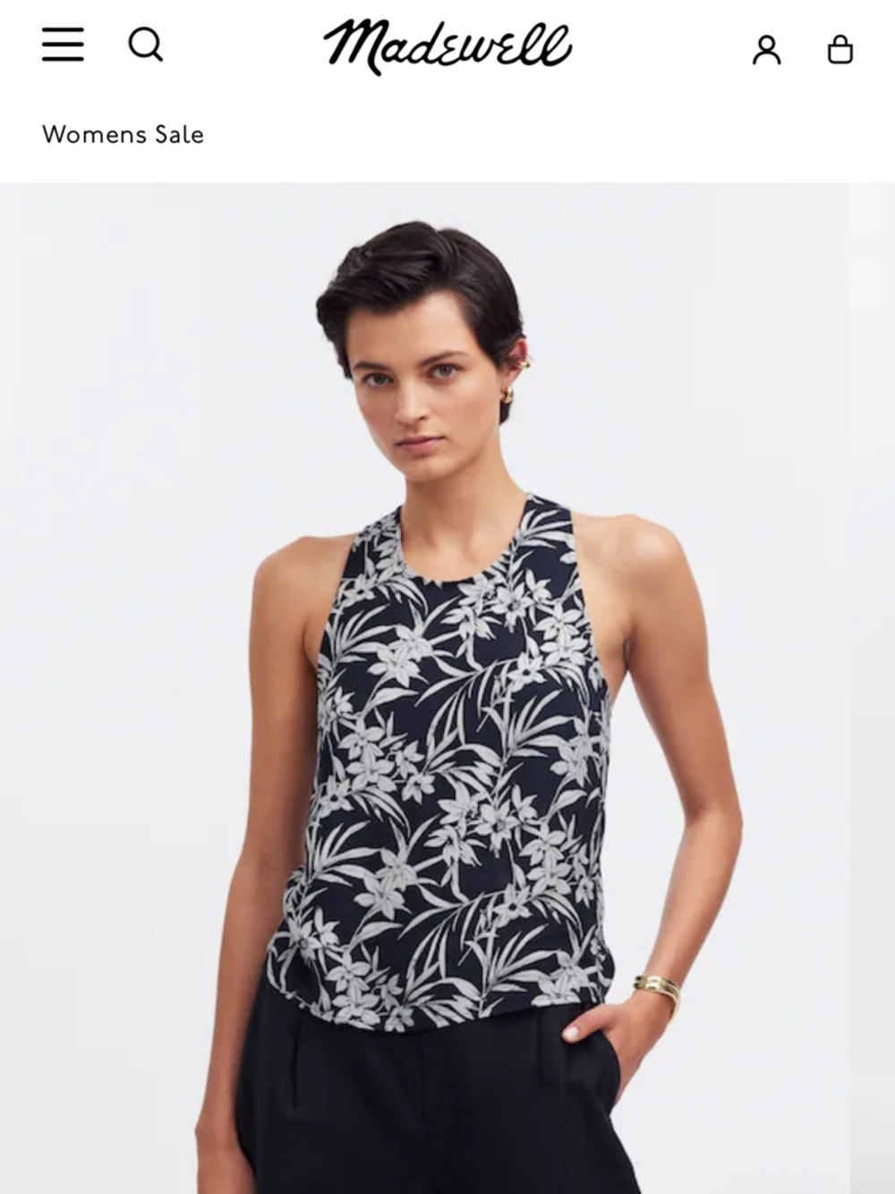 Madewell Navy Blue Crisscross-Back Sleeveless Top in Floral Cupro-Blend, size 8